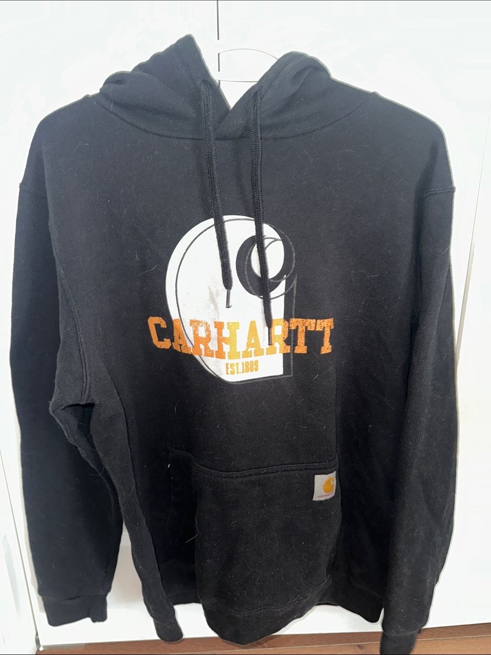 Carhartt Black Hoodie with Orange and White Logo